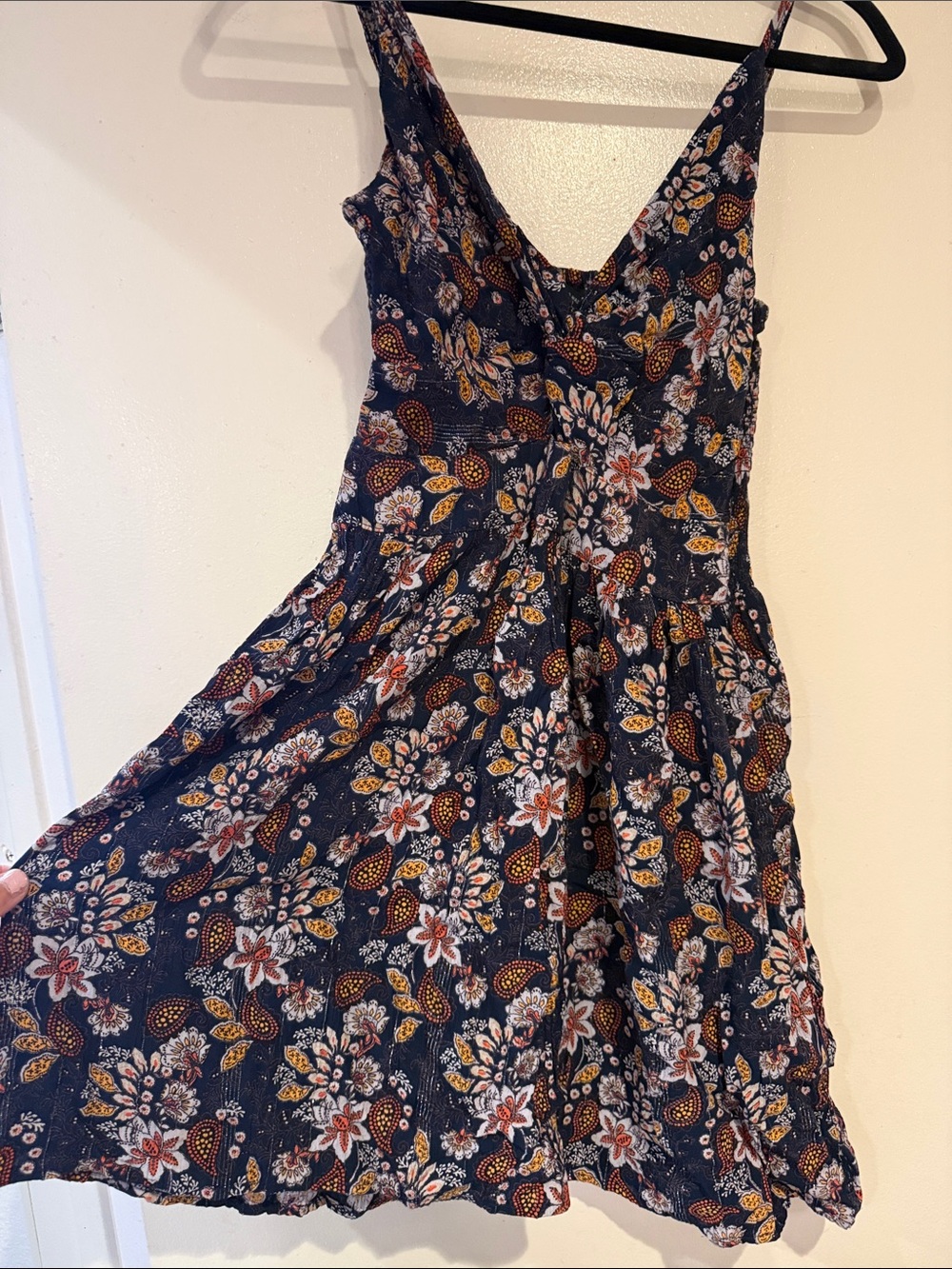 Angie Navy Floral Mini Dress with Mustard and White Accents